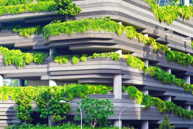 multi-storey car park with green plants